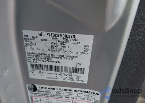 2010 Ford F150 Supercrew from USA, damaged, VIN 1FTFW1EV7AFB69224